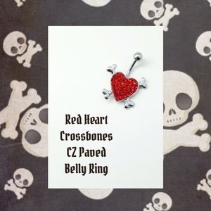 5/$10 | Red CZ Heart Crossbones Belly Ring